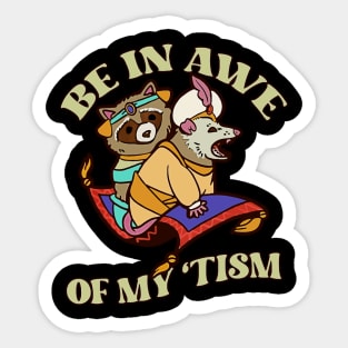 Funny Be In Awe Of My Tism Funny Raccoon Possum Sticker